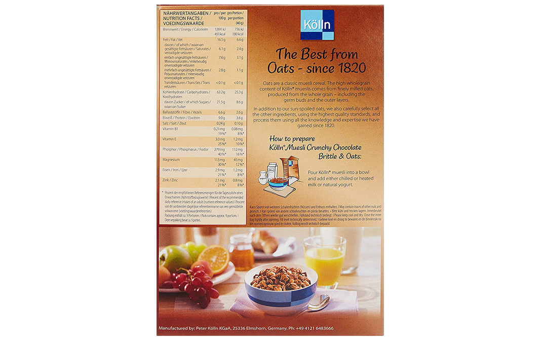 Kolln Muesli Crunchy Chocolate Brittle Oats Reviews Ingredients Recipes Benefits Gotochef