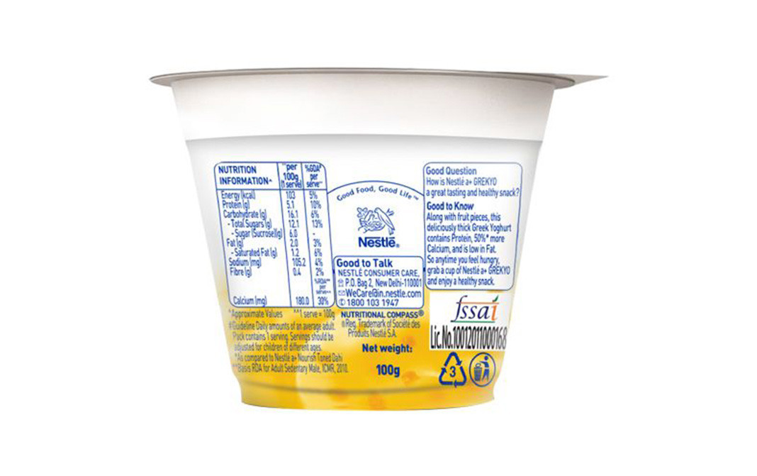 Nestle a+ Grekyo Greek Yoghurt Mango Cup 100 grams - GoToChef