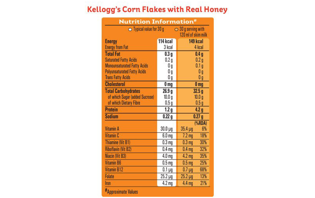 Kellogg S Corn Flakes With Real Honey Box 300 Grams Reviews Nutrition Ingredients Benefits Recipes Gotochef