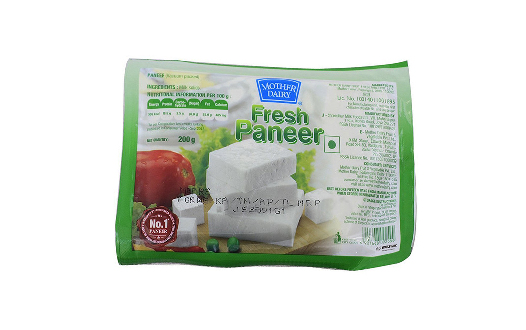 Mother Dairy Fresh Paneer    Pack  200 grams