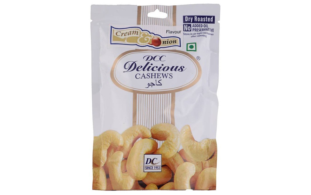 Dcc Delicious Dry Roasted Cashews, Cream & Onion Flavour   Pack  90 grams