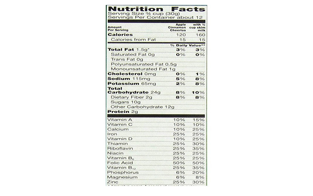 Cheerios label nutrition