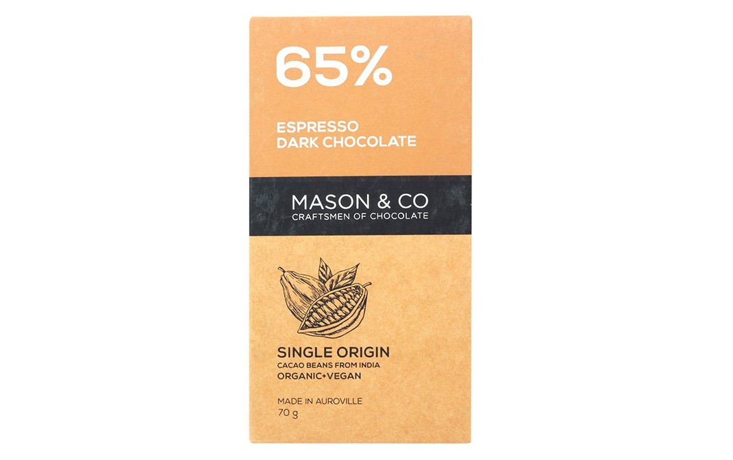 Vlieger Transparant Huisje Mason & Co 65% Expresso Dark Chocolate Box 70 grams - GoToChef