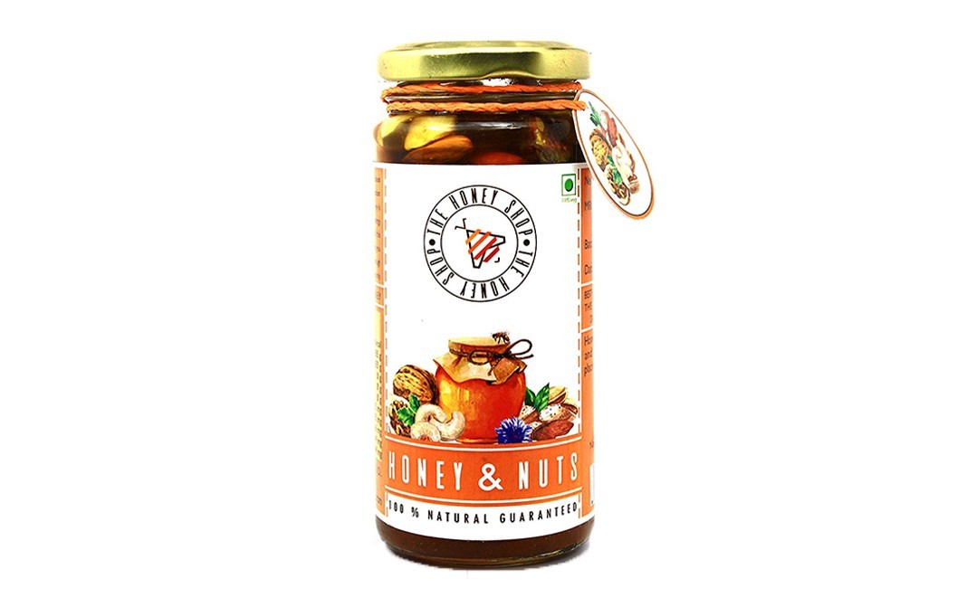 The Honey Shop Honey & Nuts Glass Jar 300 grams - GoToChef