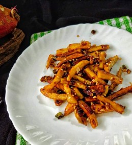 Tawa fried honey-sesame sweet potato sticks Recipe