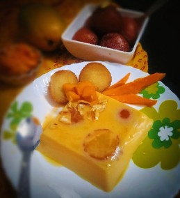 Gulaba jamoon stuffed mango flan recipe