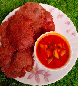 Beetroot jowar Puri with aloo ki sabji recipe
